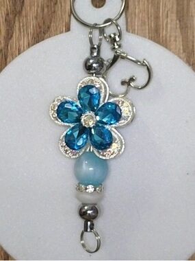 Crystal Blue Flower Keychain or Purse Charm